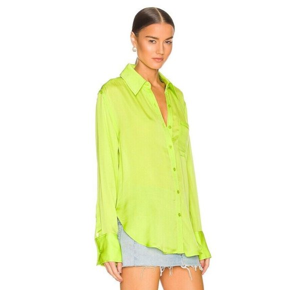 L'Academie Lenae Shirt Lime Green Collar - Picture 3 of 4